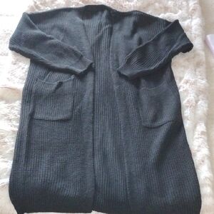 Black Ribbed Long Cardigan